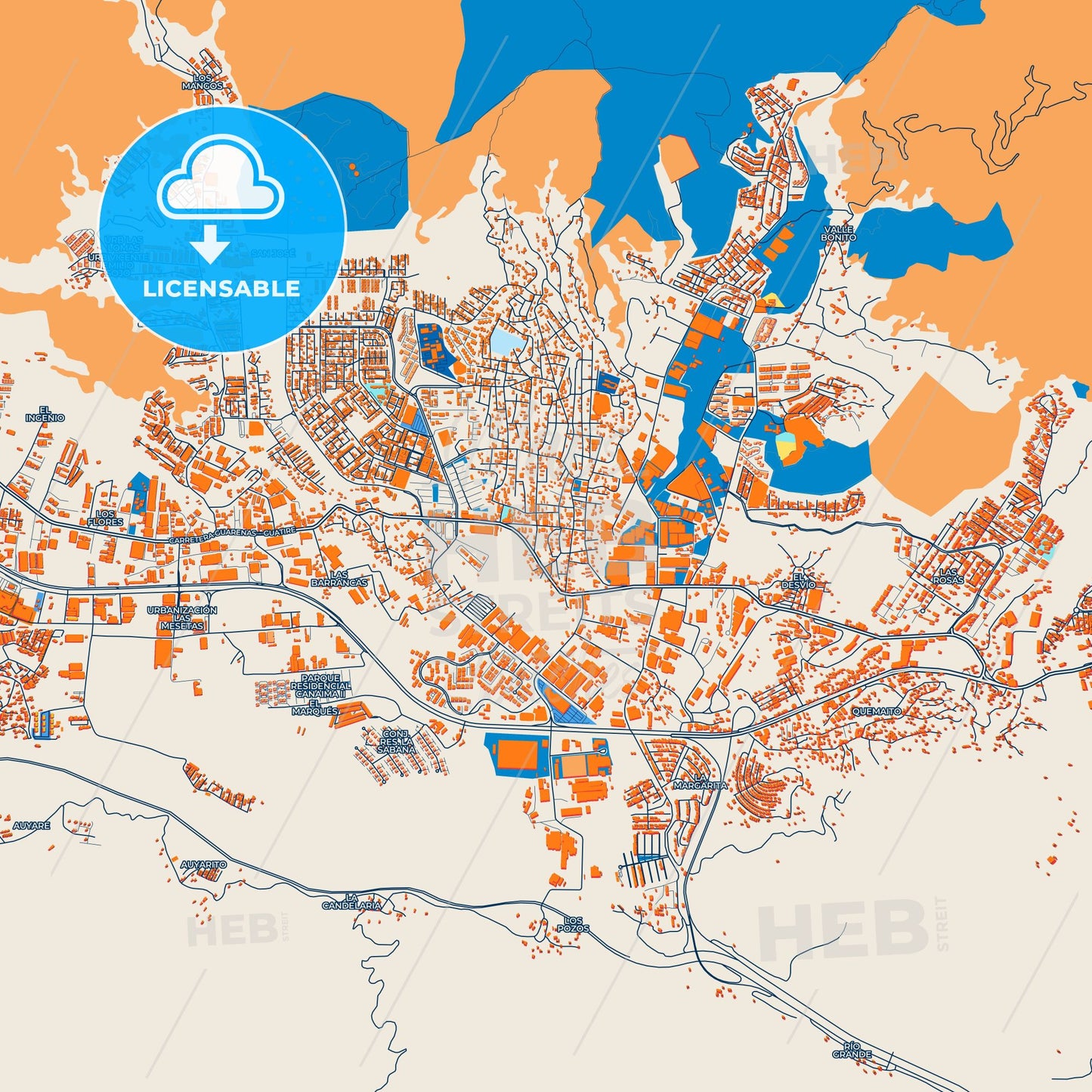 Colorful Guatire Street Map with Labels and Buildings
