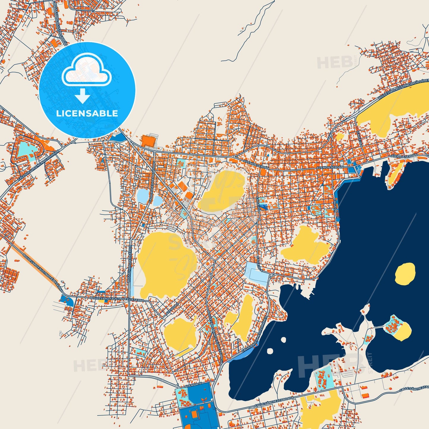 Colorful Guaymas Street Map with Labels and Buildings
