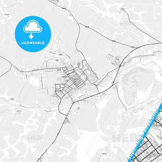 Gubkin, Russia light map with streetnames, citynames and districts