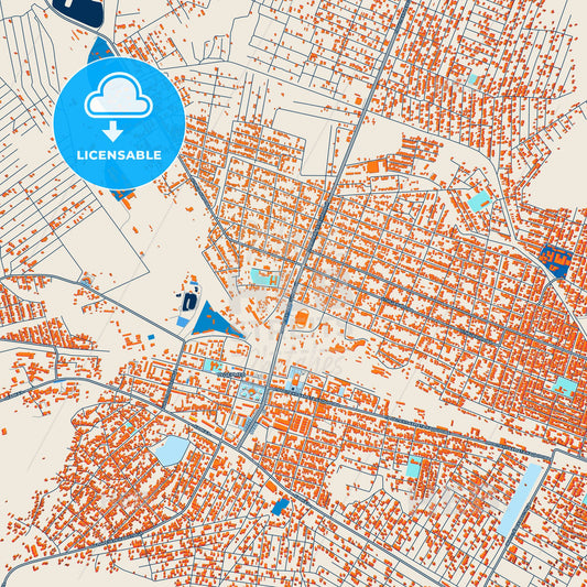 Colorful Gudermes Street Map with Labels and Buildings