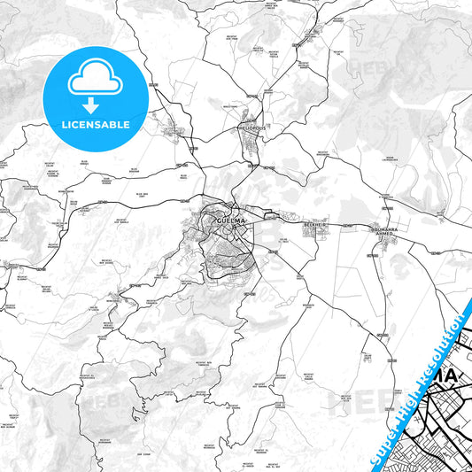 Guelma, Algeria light map with streetnames, citynames and districts