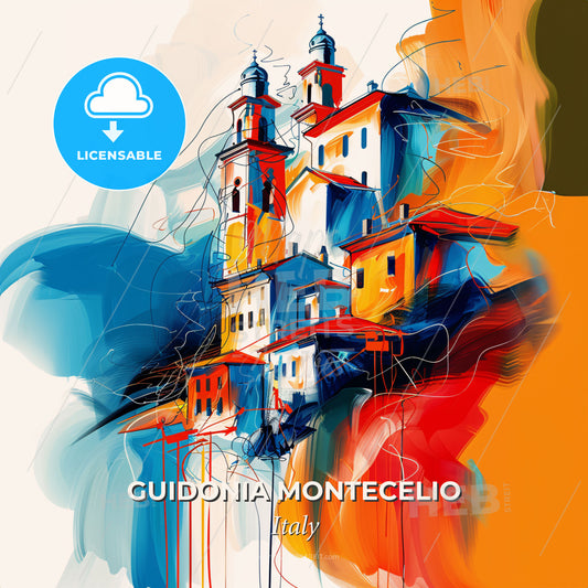 Vibrant Guidonia Montecelio, Italy - A Painting Of A Building - Square format print template