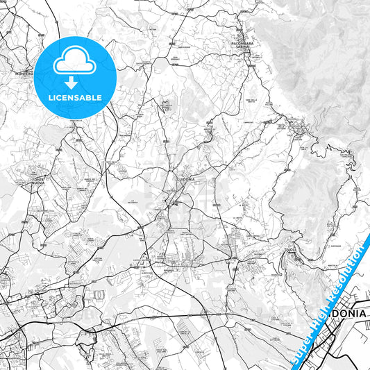 Guidonia Montecelio, Italy light map with streetnames, citynames and districts