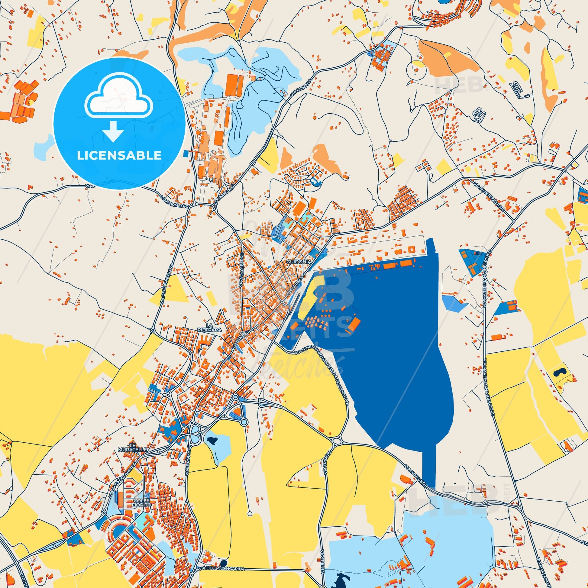 Colorful Guidonia Montecelio Street Map with Labels and Buildings