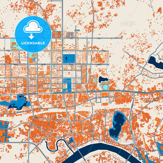 Colorful Guigang Street Map with Labels and Buildings