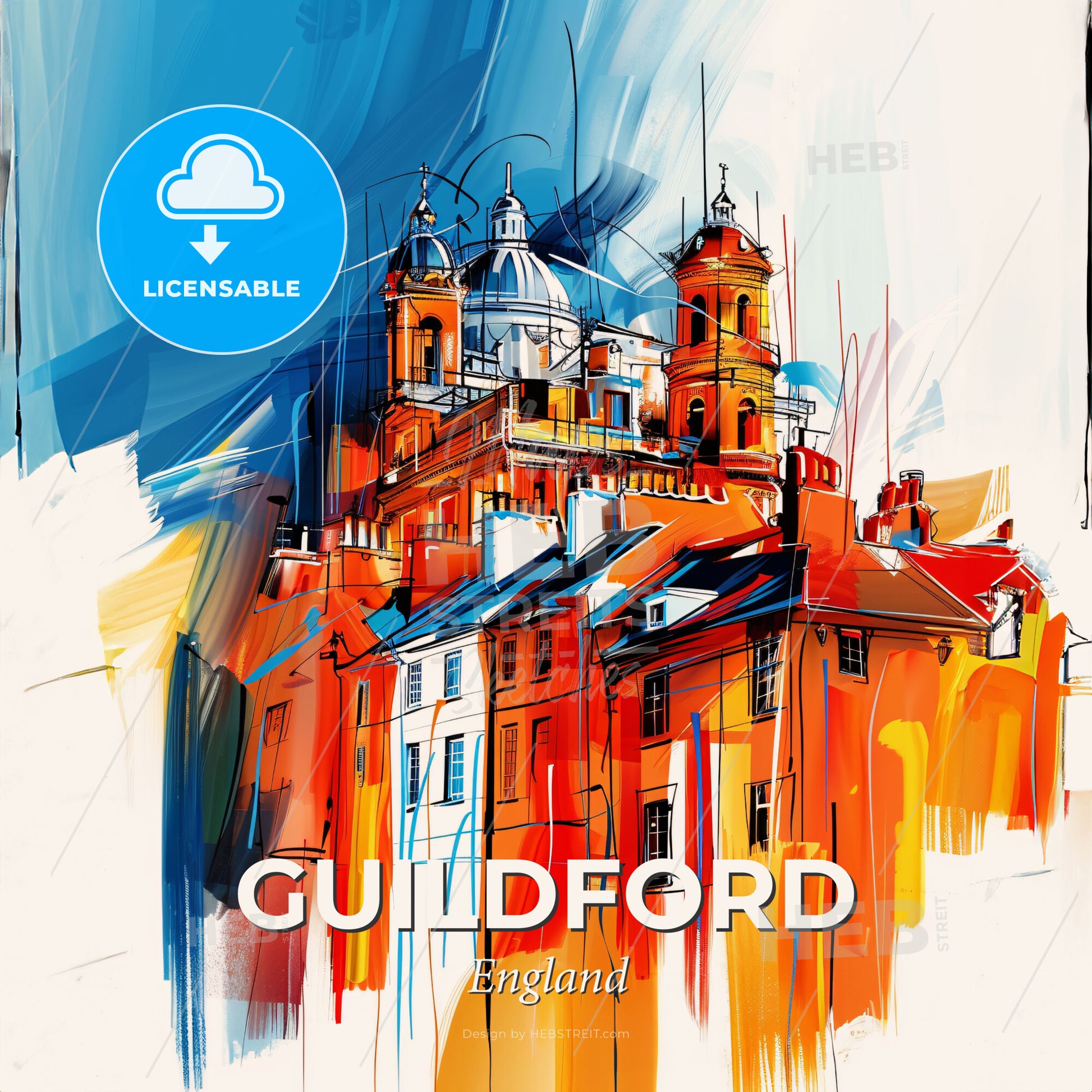 Vibrant Guildford, England - A Painting Of A Building - Square format print template