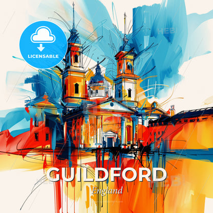 Vibrant Guildford, England - A Painting Of A Building - Square format print template