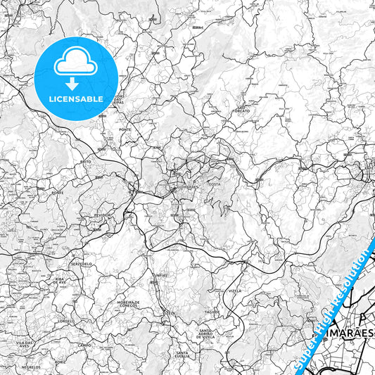 Guimarães, Portugal light map with streetnames, citynames and districts