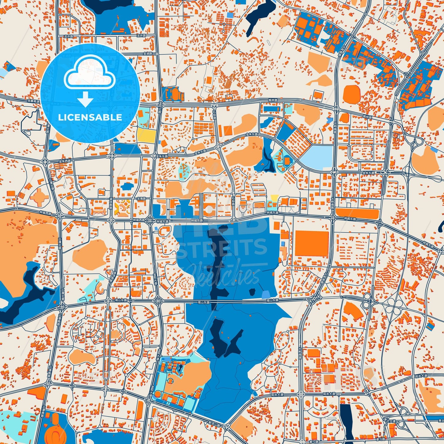 Colorful Guiyang Street Map with Labels and Buildings
