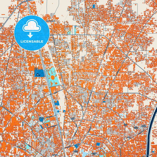 Colorful Gujranwala Street Map with Labels and Buildings
