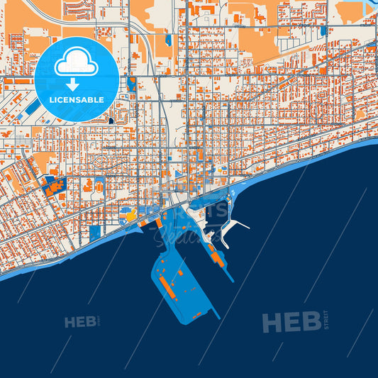 Colorful Gulfport Street Map with Labels and Buildings