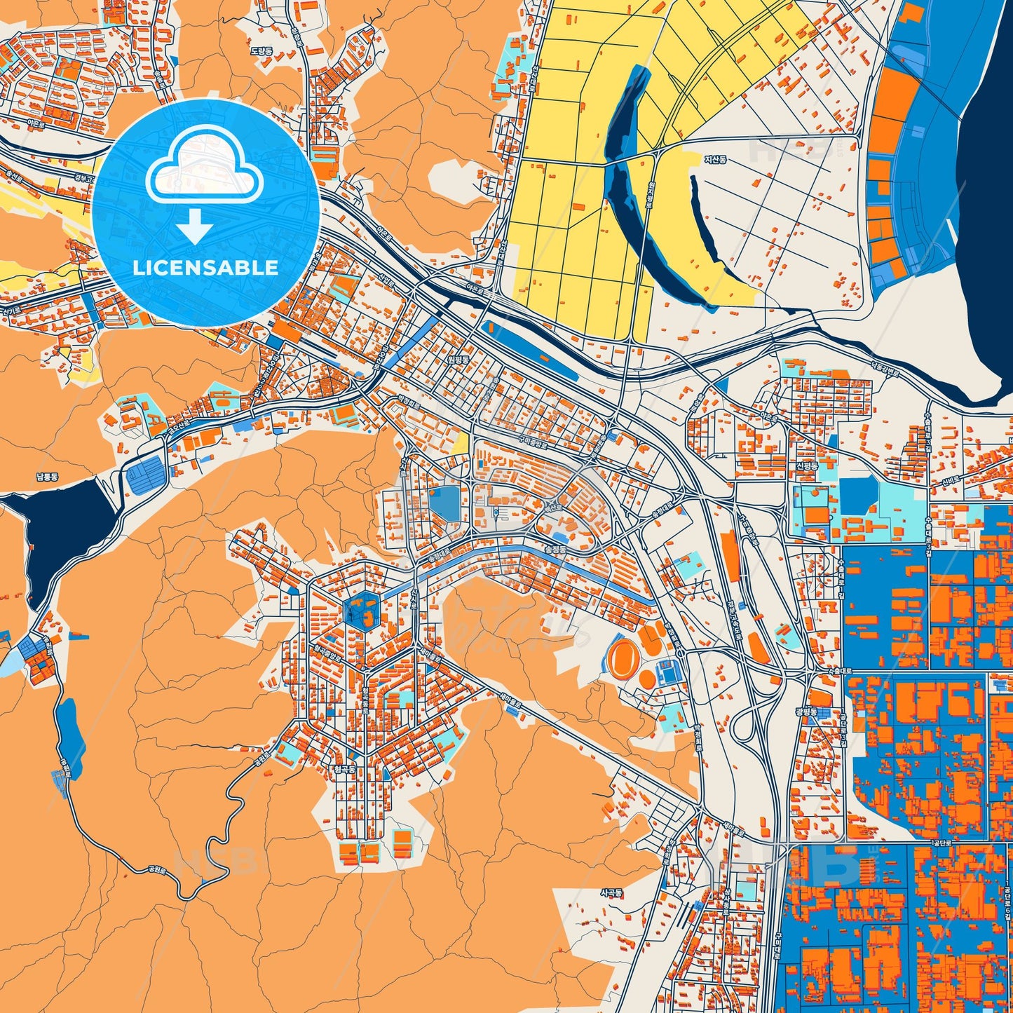 Colorful Gumi Street Map with Labels and Buildings