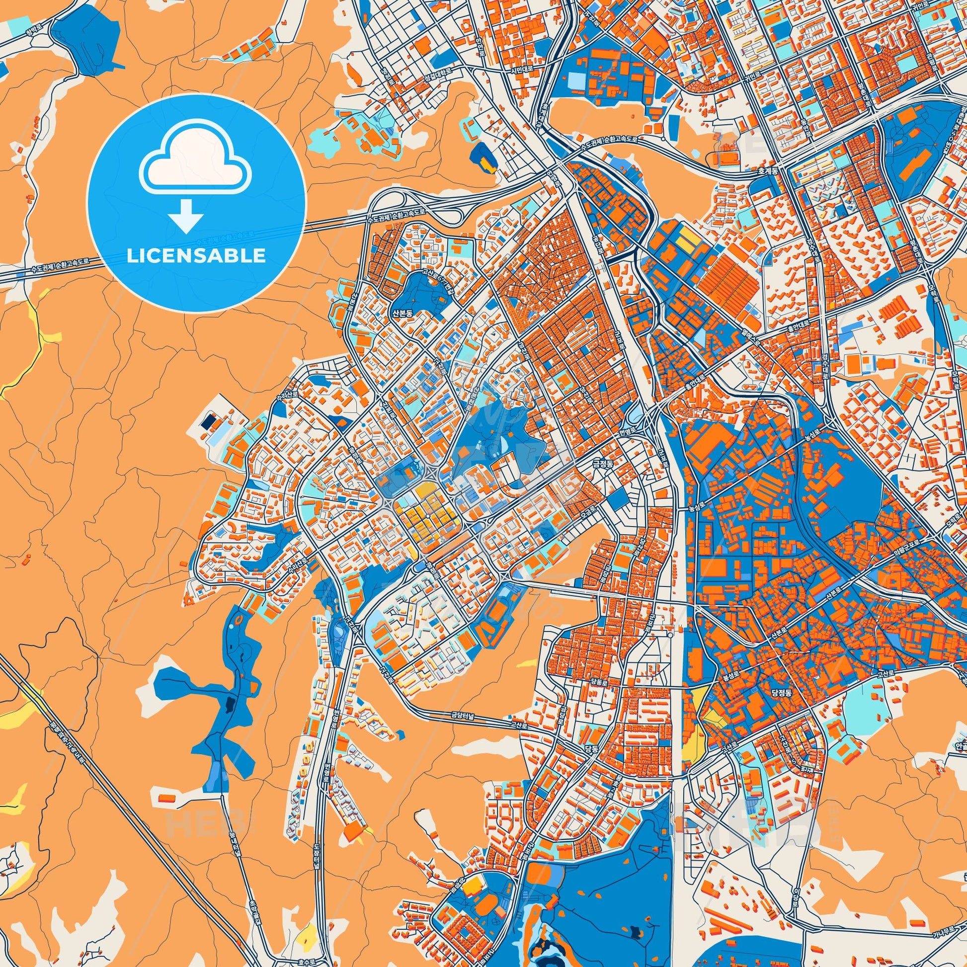 Colorful Gunpo Street Map with Labels and Buildings