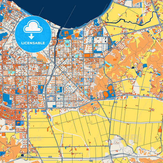 Colorful Gunsan Street Map with Labels and Buildings