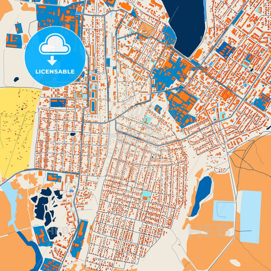 Colorful Gus-Khrustalny Street Map with Labels and Buildings