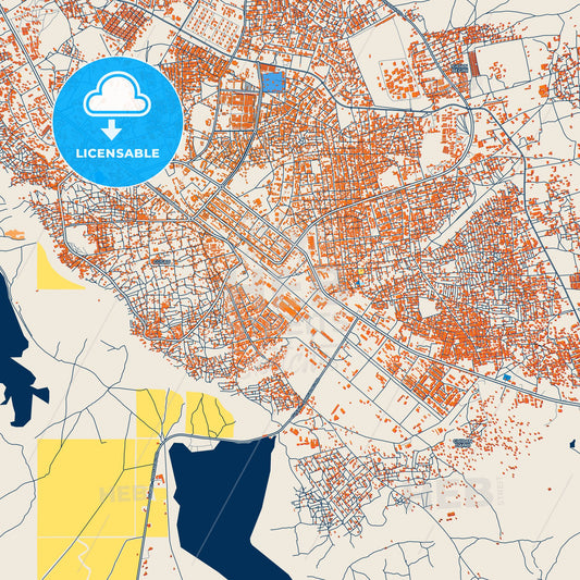 Colorful Gusau Street Map with Labels and Buildings