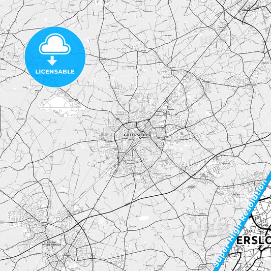 Gutersloh, Germany light map with streetnames, citynames and districts