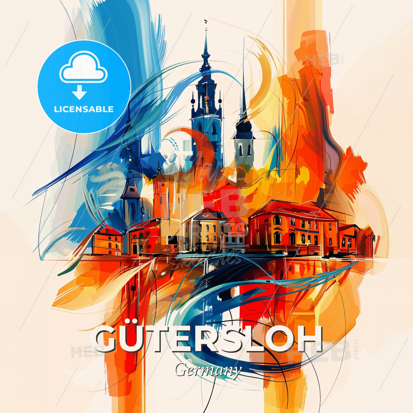 Vibrant Gütersloh, Germany - A Colorful Painting Of Buildings - Square format print template