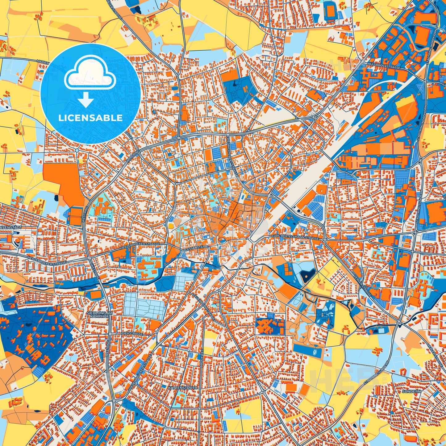 Colorful Gutersloh Street Map with Labels and Buildings