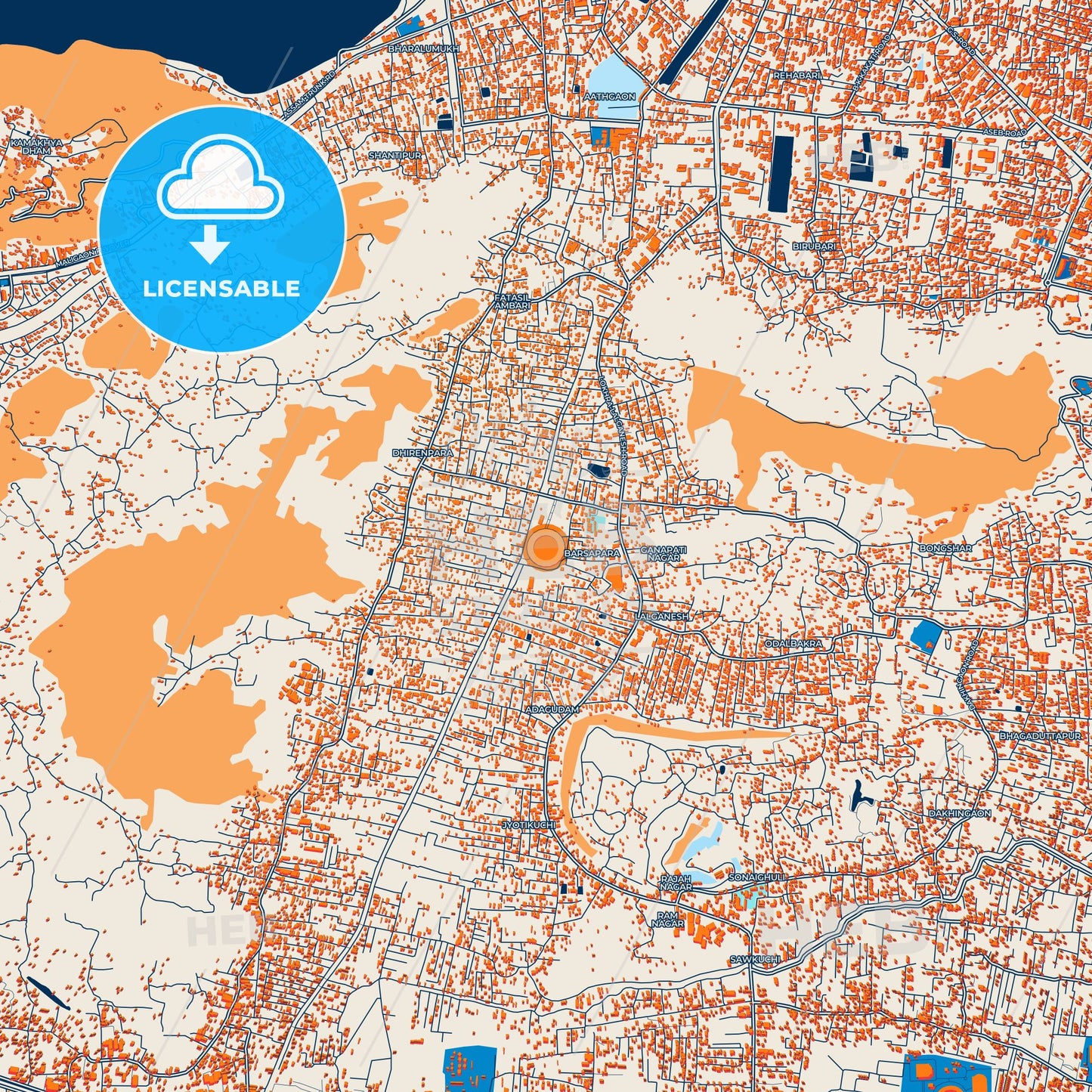 Colorful Guwahati Street Map with Labels and Buildings
