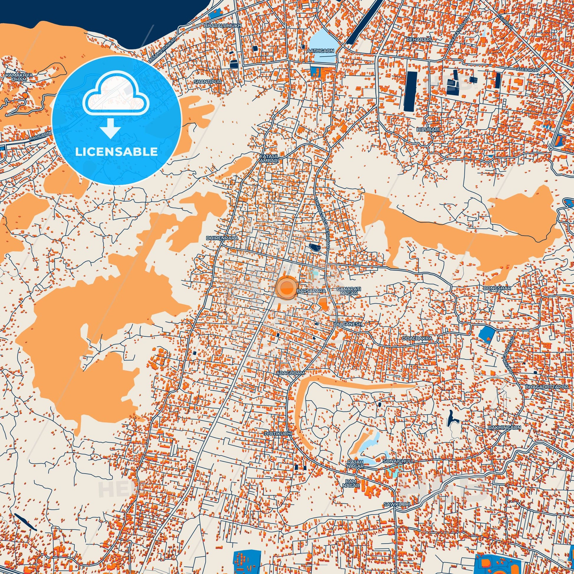 Colorful Guwahati Street Map with Labels and Buildings