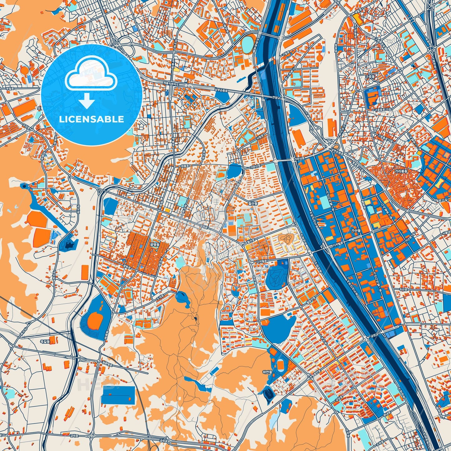 Colorful Gwangmyeong Street Map with Labels and Buildings