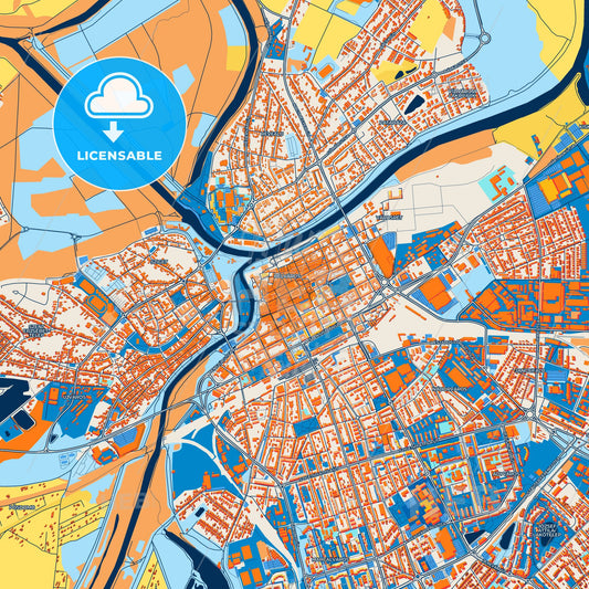 Colorful Győr Street Map with Labels and Buildings
