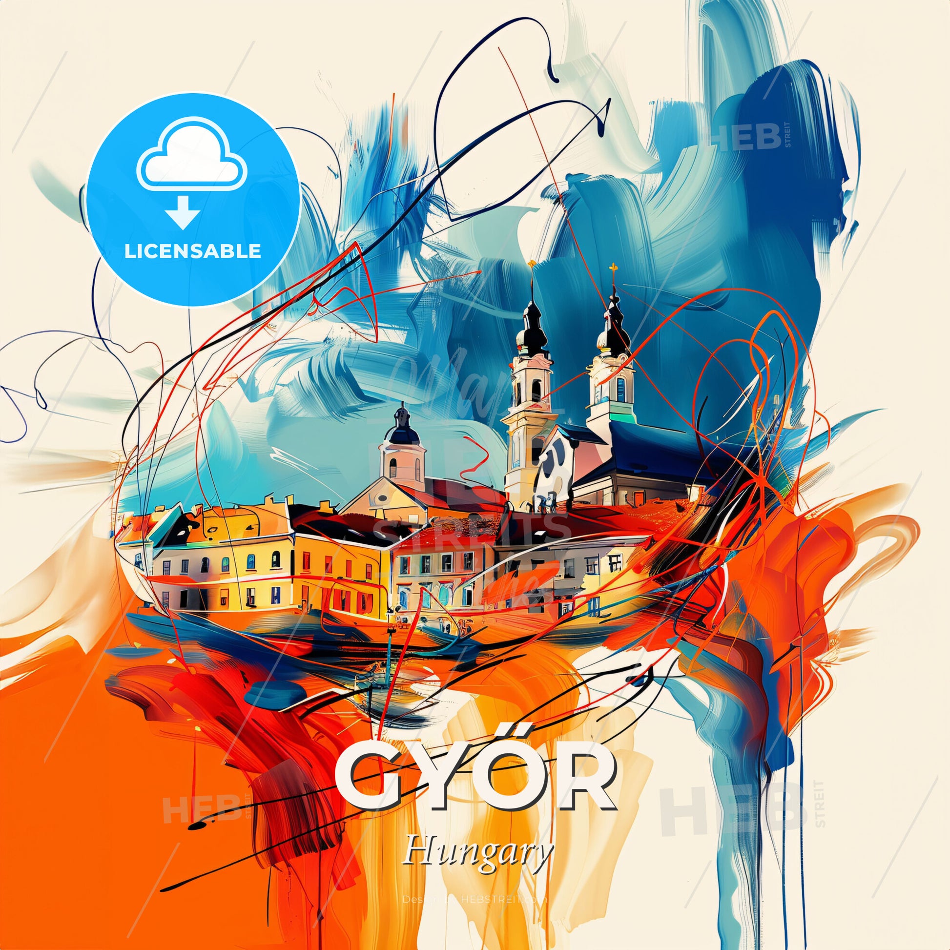 Vibrant Győr, Hungary - A Painting Of A Building - Square format print template