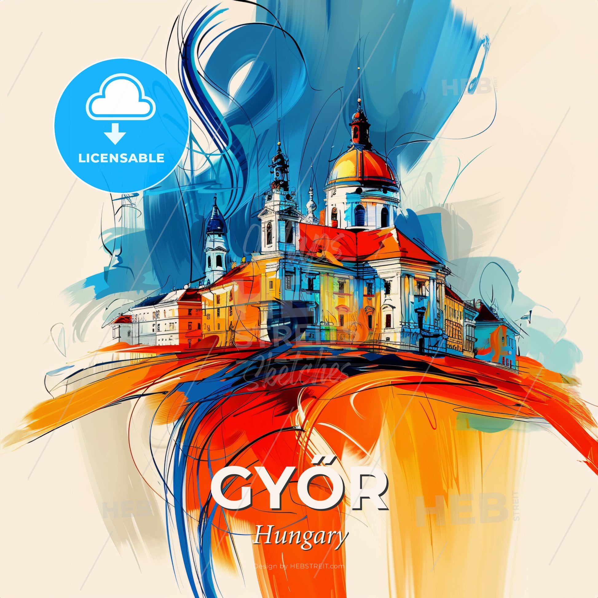 Vibrant Győr, Hungary - A Painting Of A Building - Square format print template