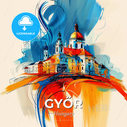 Vibrant Győr, Hungary - A Painting Of A Building - Square format print template