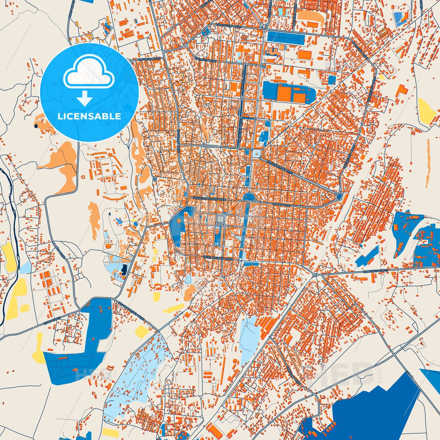 Colorful Gyumri Street Map with Labels and Buildings