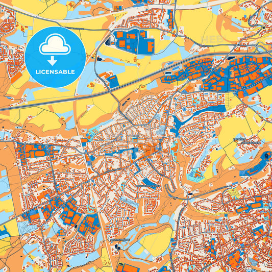 Colorful Haan Street Map with Labels and Buildings