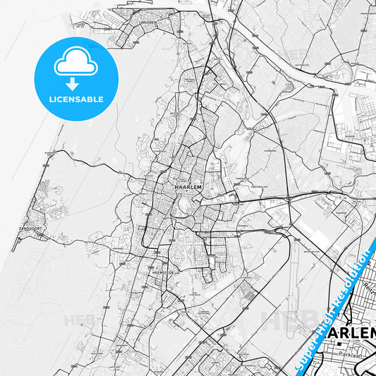 Haarlem, Netherlands light map with streetnames, citynames and districts