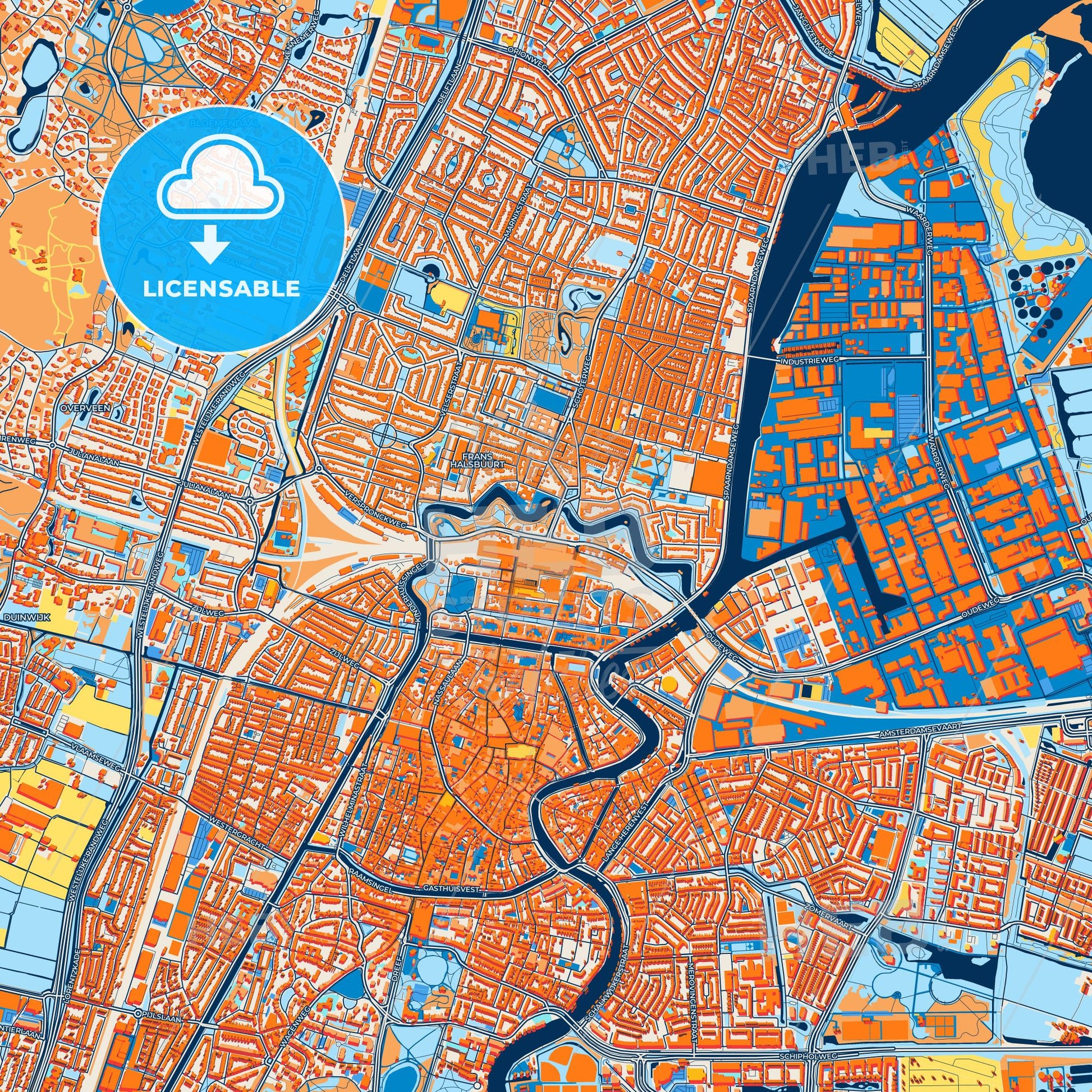 Colorful Haarlem Street Map with Labels and Buildings