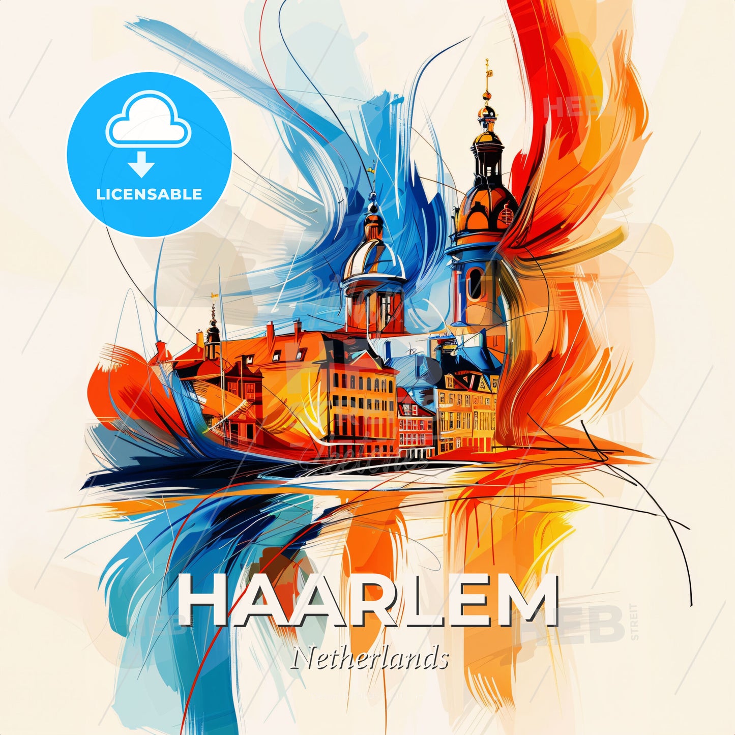 Vibrant Haarlem, Netherlands - A Colorful Painting Of Buildings - Square format print template