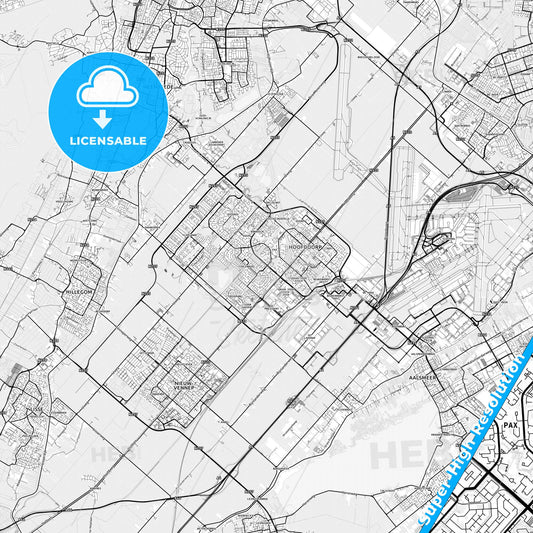 Haarlemmermeer, Netherlands light map with streetnames, citynames and districts