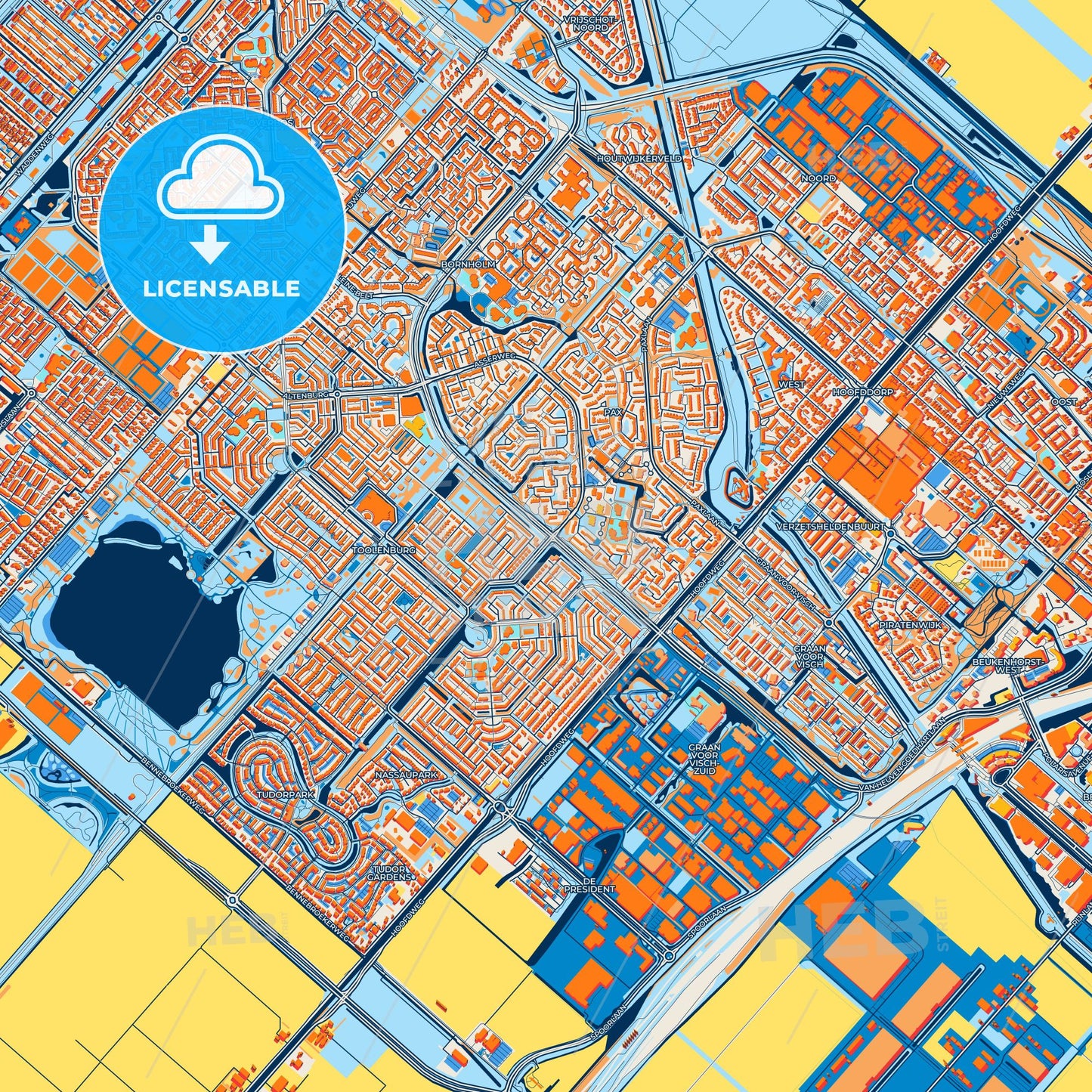 Colorful Haarlemmermeer Street Map with Labels and Buildings