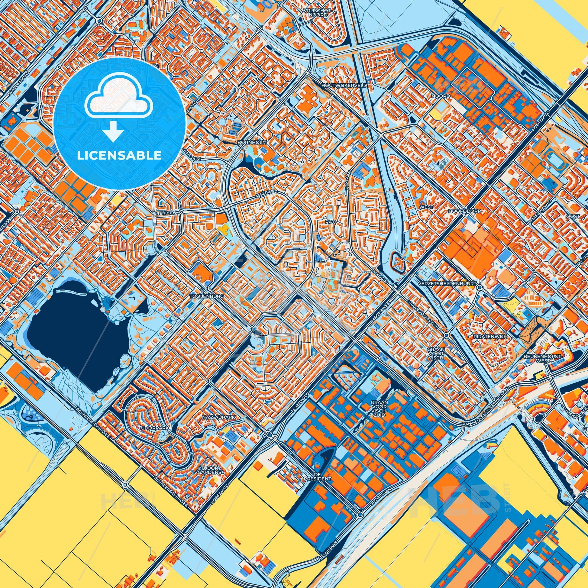 Colorful Haarlemmermeer Street Map with Labels and Buildings