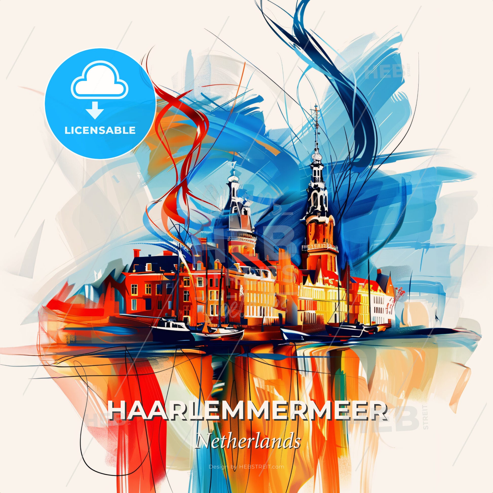 Vibrant Haarlemmermeer, Netherlands - A Painting Of A Building And A Body Of Water - Square format print template