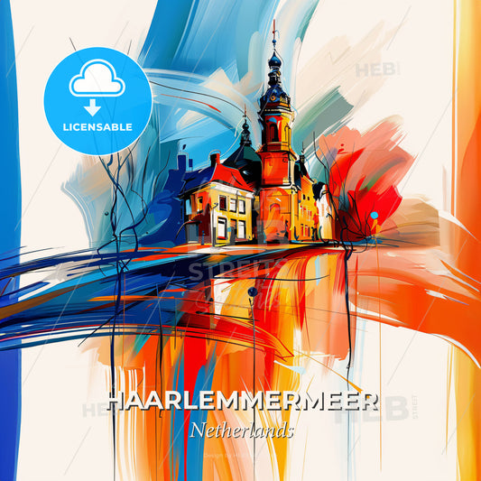 Vibrant Haarlemmermeer, Netherlands - A Painting Of A Building - Square format print template