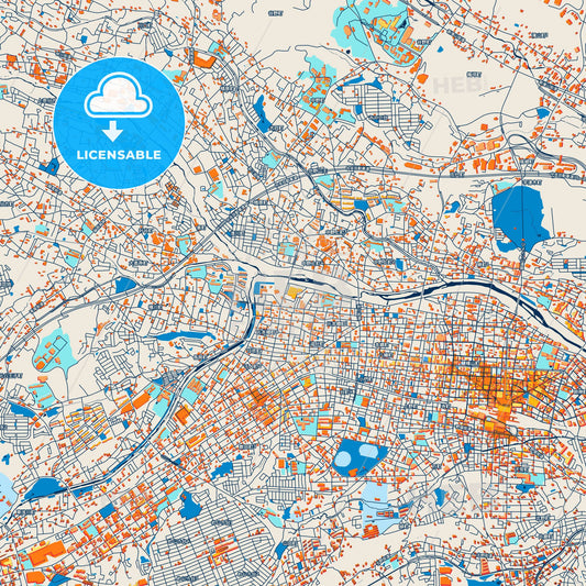 Colorful Hachiōji Street Map with Labels and Buildings