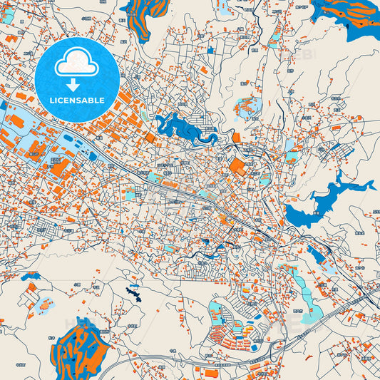 Colorful Hadano Street Map with Labels and Buildings