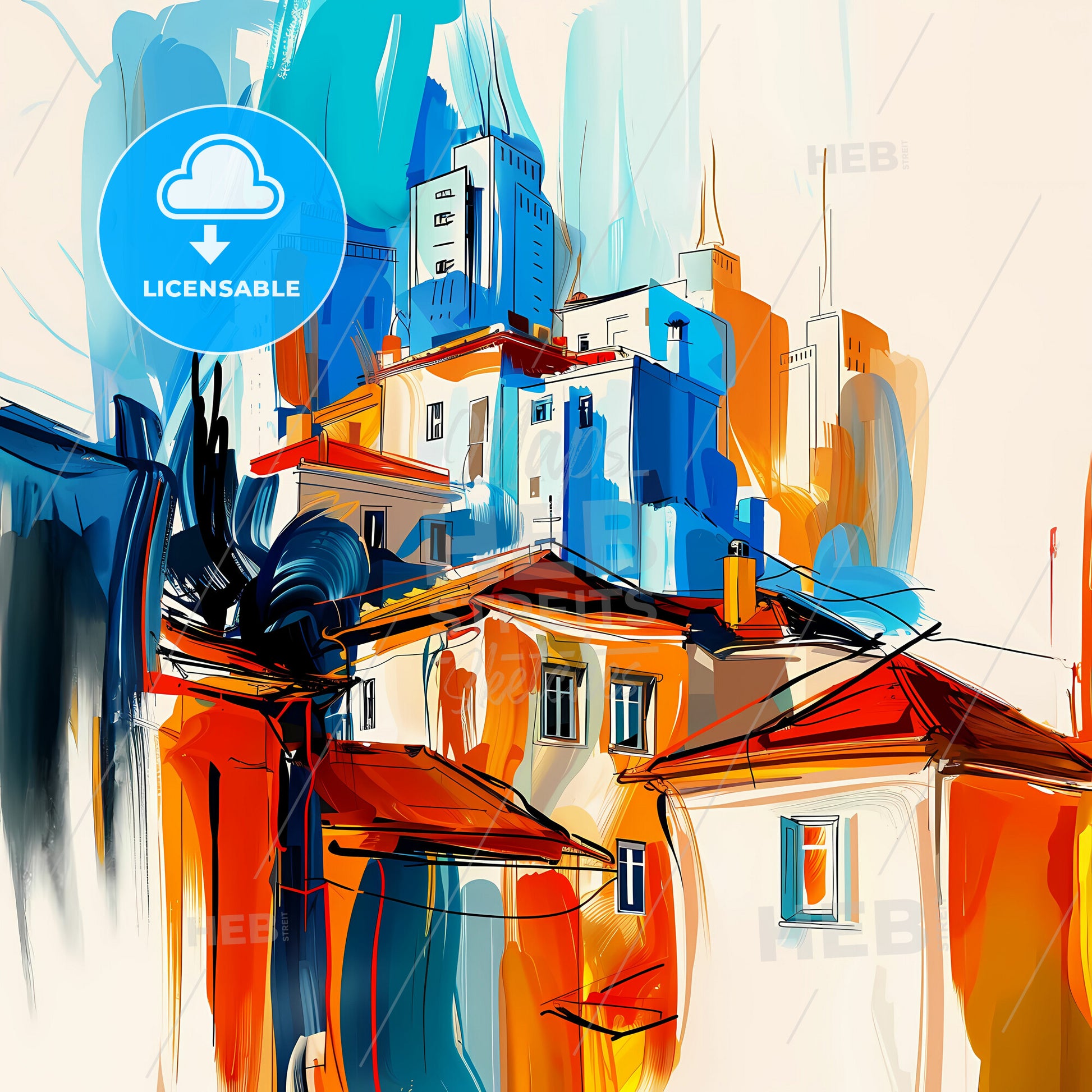 Vibrant Hadera, Israel - A Painting Of Buildings And Buildings