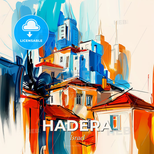 Vibrant Hadera, Israel - A Painting Of Buildings And Buildings - Square format print template