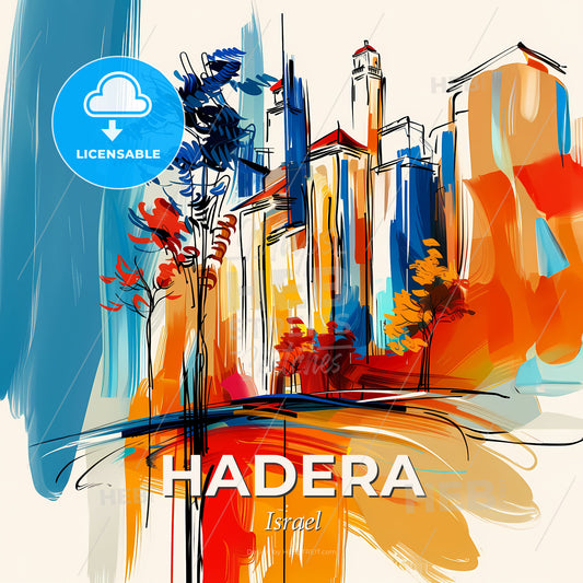 Vibrant Hadera, Israel - A Painting Of A City - Square format print template