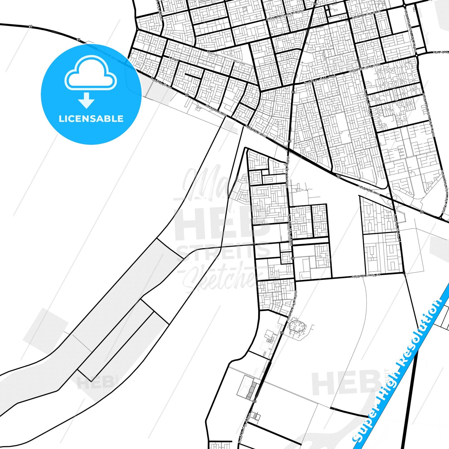Hafr Al-Batin, Saudi Arabia Light Map with Street Names, City Names, and Districts