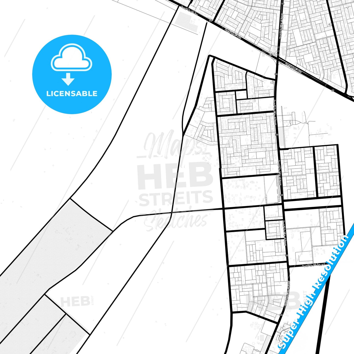 Hafr Al-Batin, Saudi Arabia Light Map with Street Names, City Names, and Districts
