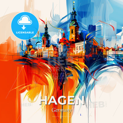 Vibrant Hagen, Germany - A Colorful Painting Of A City - Square format print template