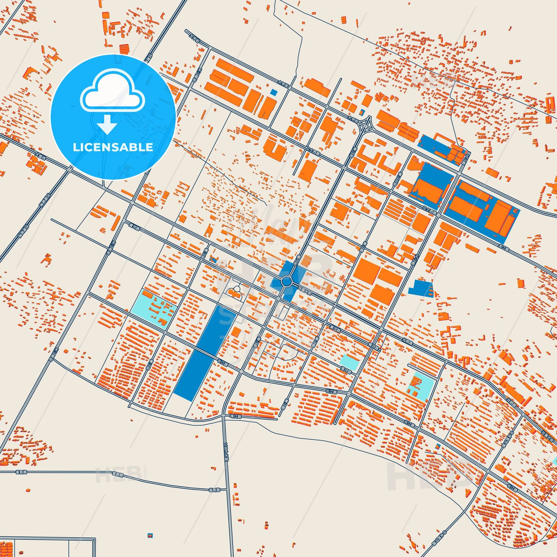 Colorful Haicheng Street Map with Labels and Buildings