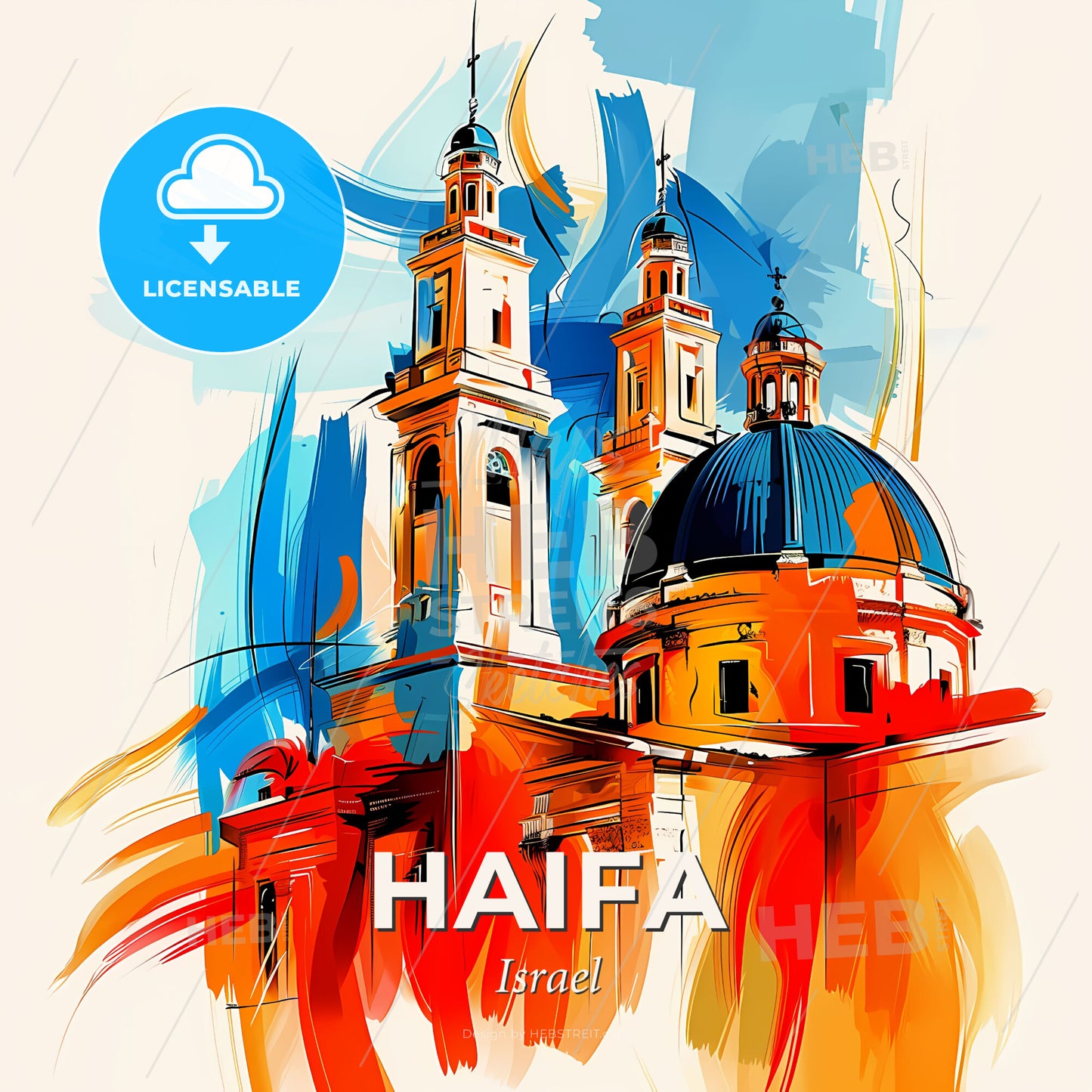 Vibrant Haifa, Israel - A Painting Of A Building With A Dome And Towers - Square format print template